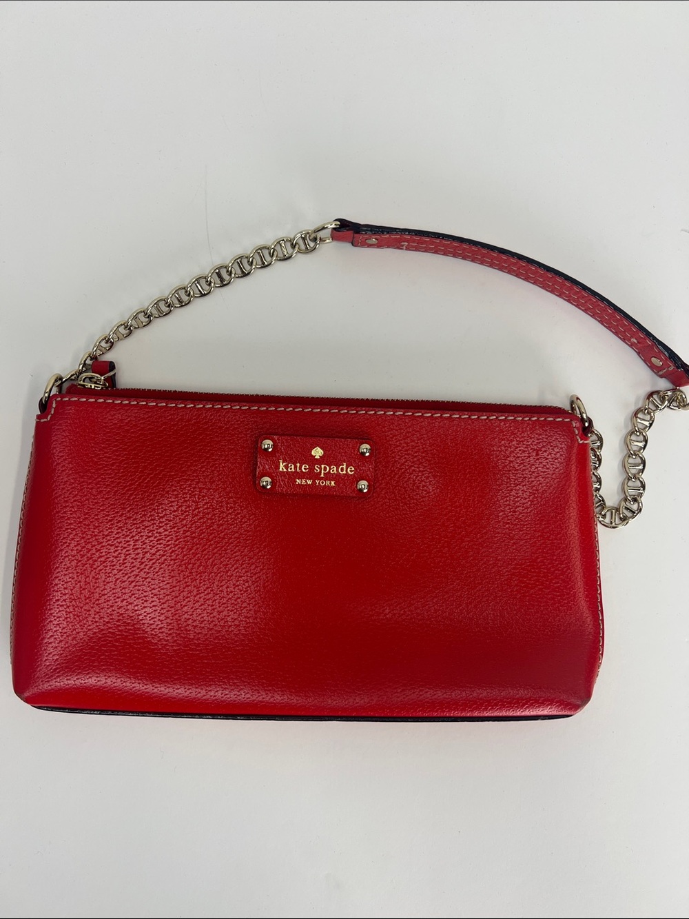 Kate Spade Wellesley Byrd Shoulder Bag Red Pebbled Leather Gold Chain Strap